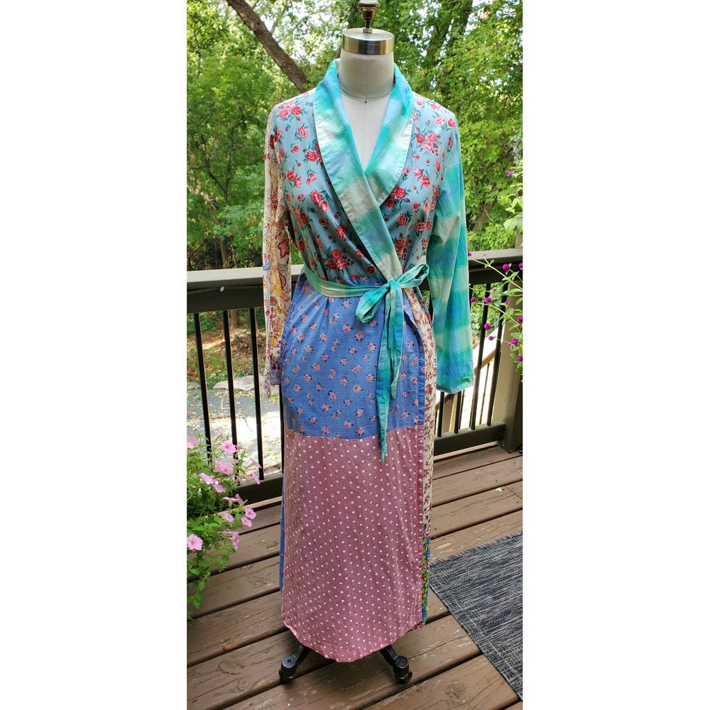 April Cornell Womens Small Cotton Patchwork Floral Paisley Maxi Robe Duster Wrap